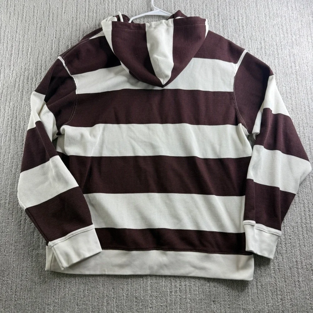 Levis Relaxed Fit Waffle Knit Striped Hoodie Mens XL Maroon White Pullover